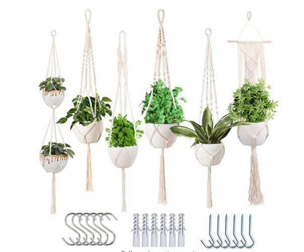 Macrame Plant Hanger Natural Wood Brick Red | Thrascher