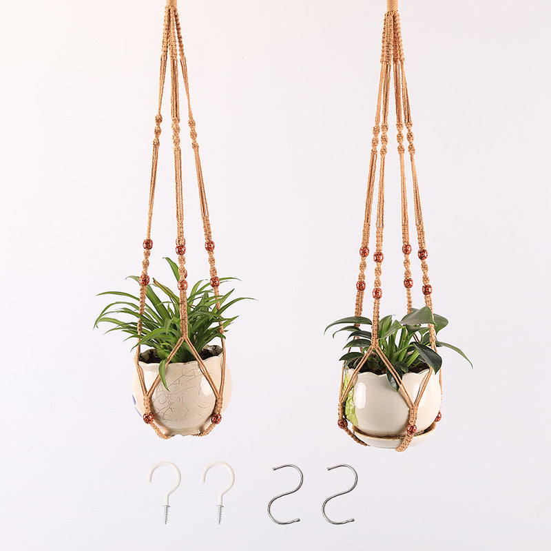 Macrame Plant Hanger Natural Wood Brick Red | Thrascher