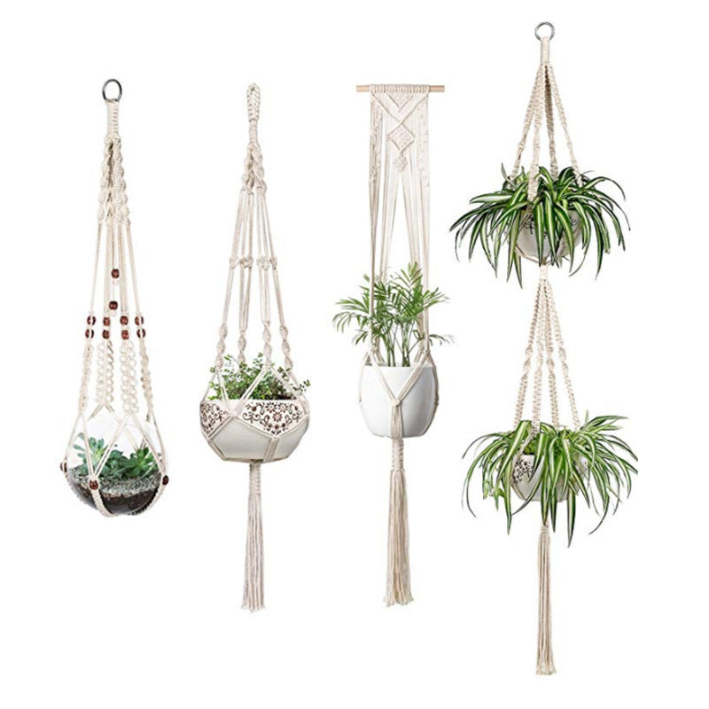 Macrame Plant Hanger Natural Wood Brick Red | Thrascher