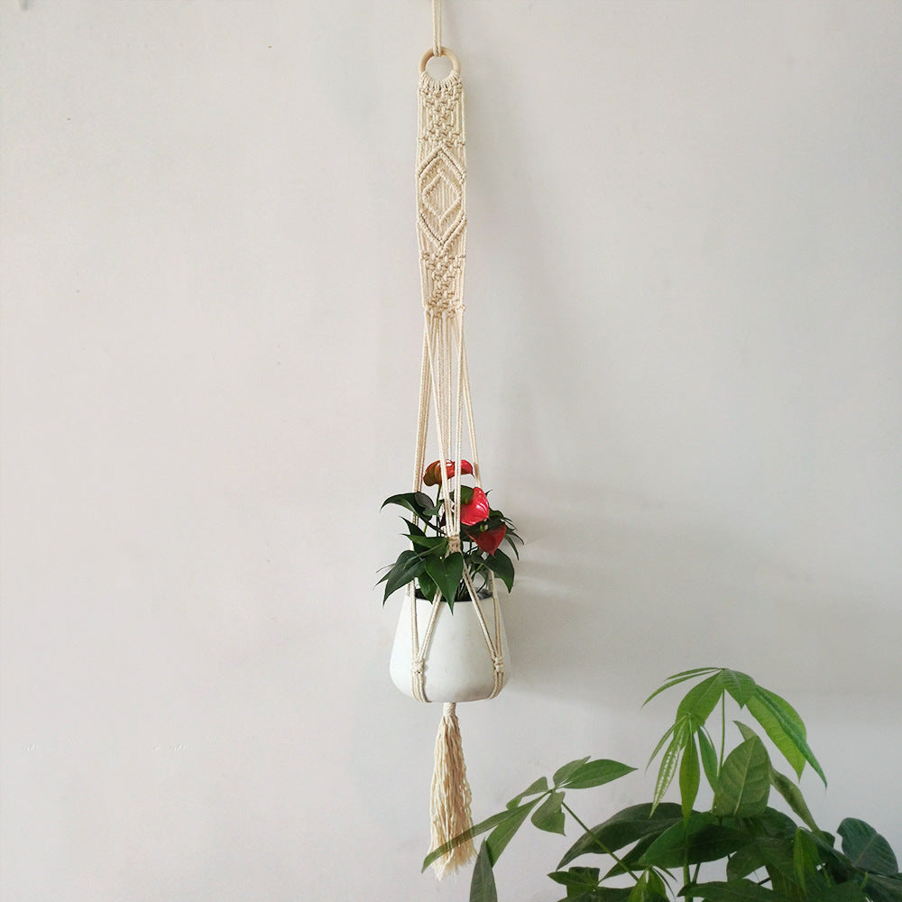 Macrame Plant Hanger with Decorative Tassels Blue | Thrascher