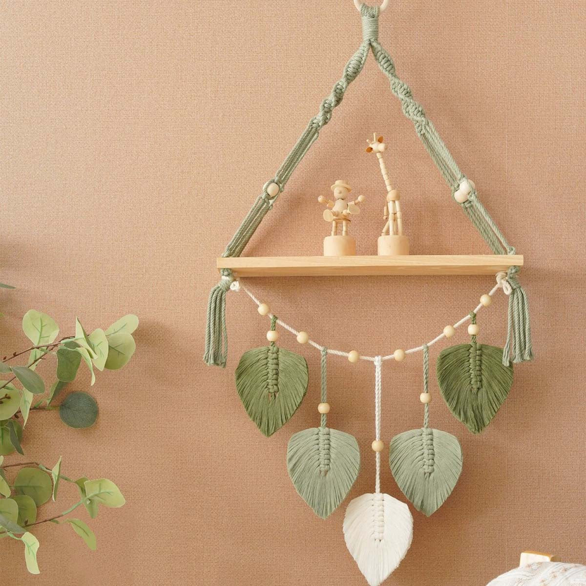 Macrame Plant Shelf with Artistic Leaf Design | Thrascher