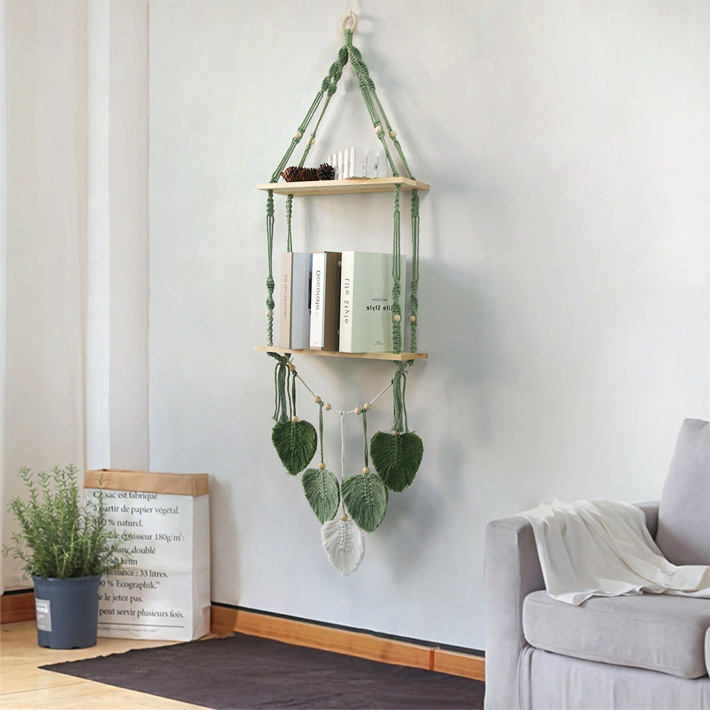 Macrame Plant Shelf with Artistic Leaf Design | Thrascher