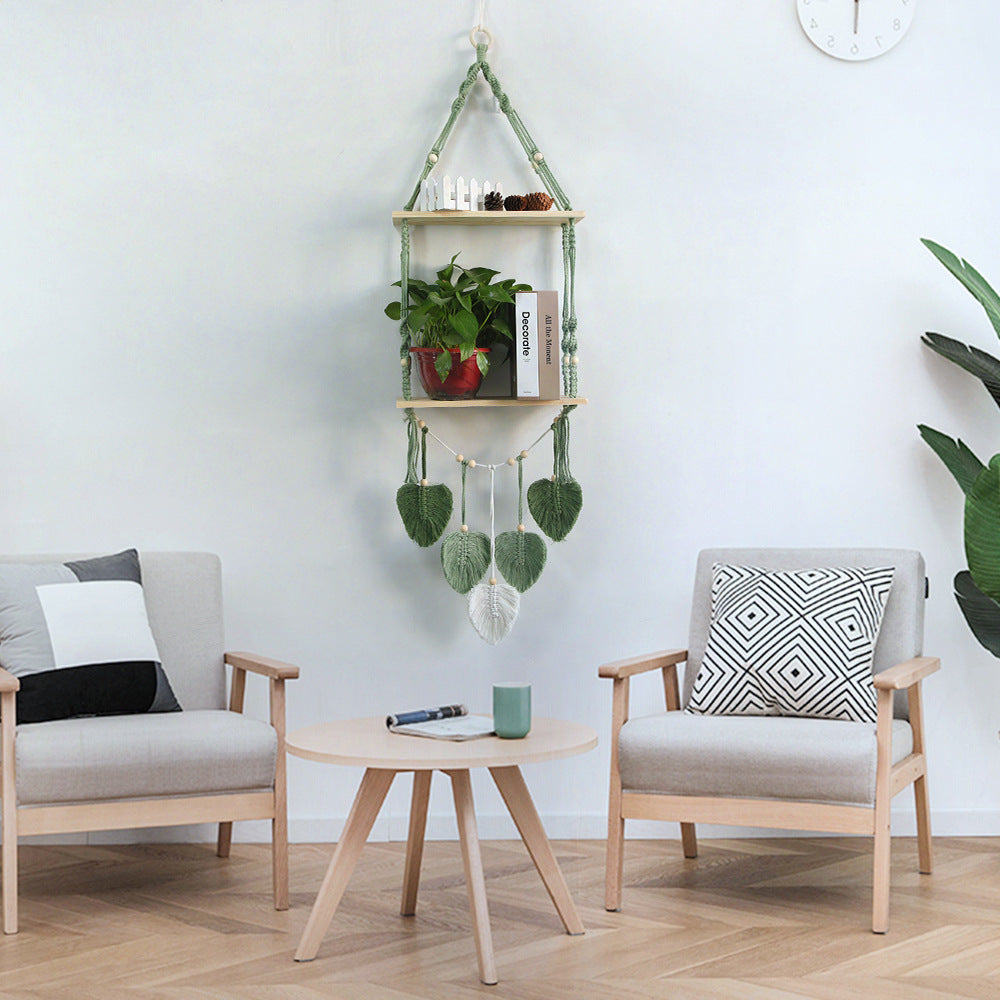 Macrame Plant Shelf with Artistic Leaf Design | Thrascher