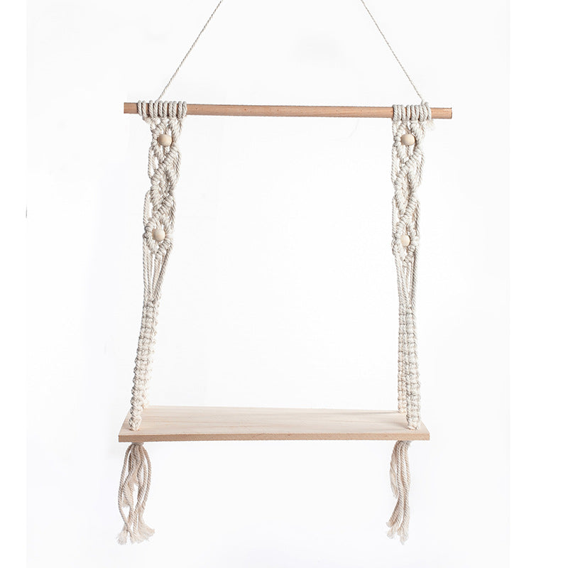 Macrame Swing Shelf with Wooden Accents | Thrascher