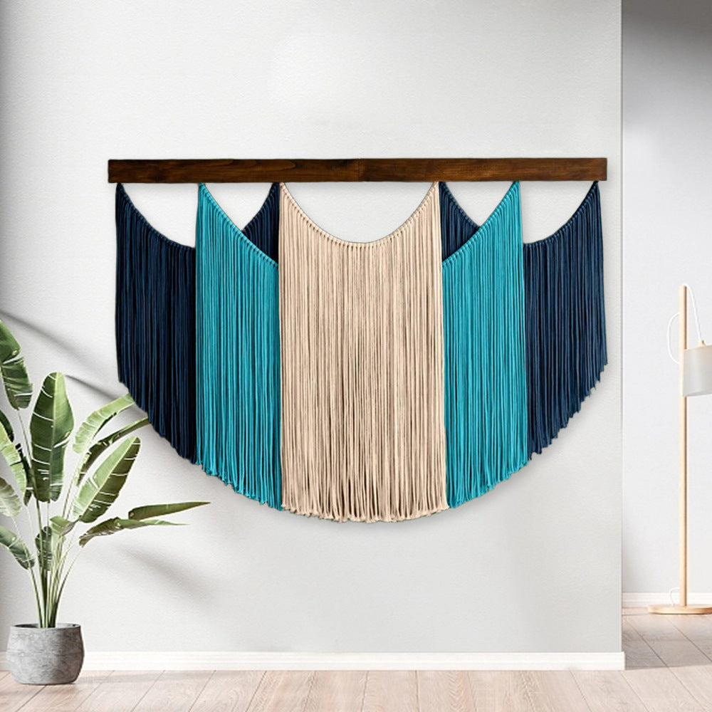 Macrame Wall Art Sky Blue Light Gray | Thrascher