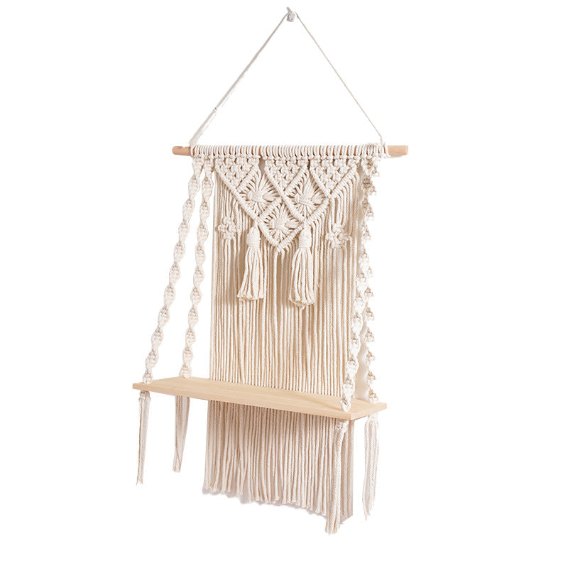 Macrame Wall Hanging Shelf with Decorative Accents | Thrascher