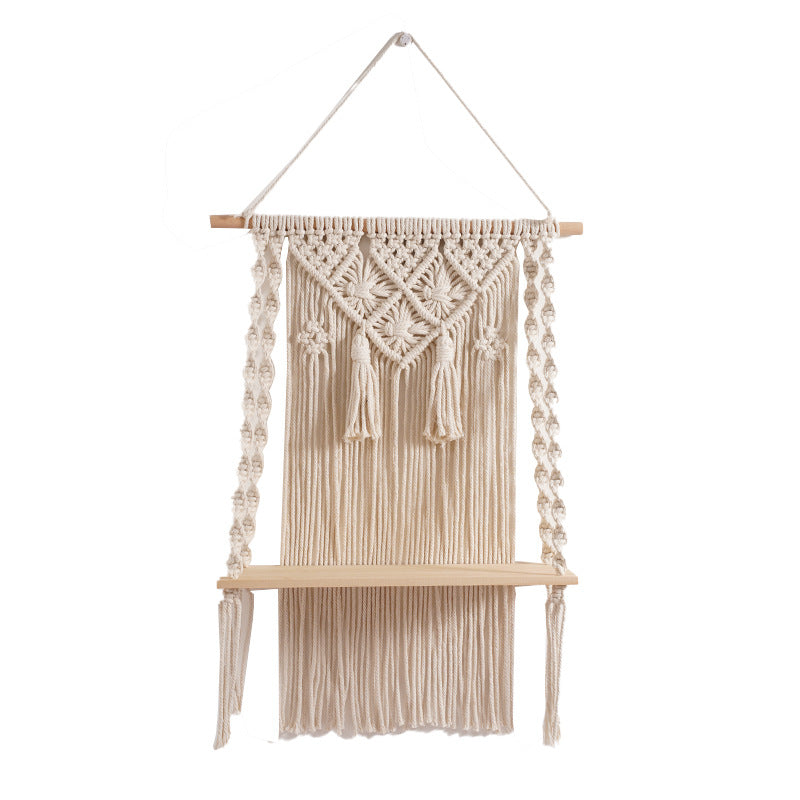 Macrame Wall Hanging Shelf with Decorative Accents | Thrascher