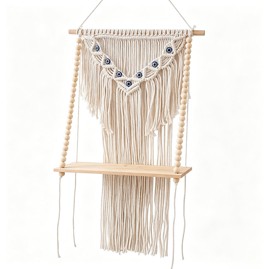 Macrame Wall Hanging Shelf with Decorative Beads | Thrascher