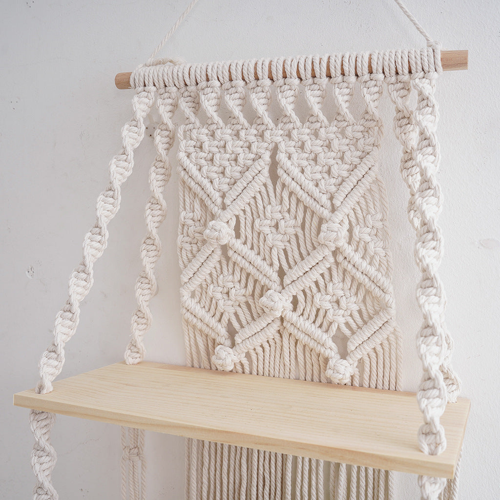 Macrame Wall Hanging Shelf with Decorative Knot Design | Thrascher