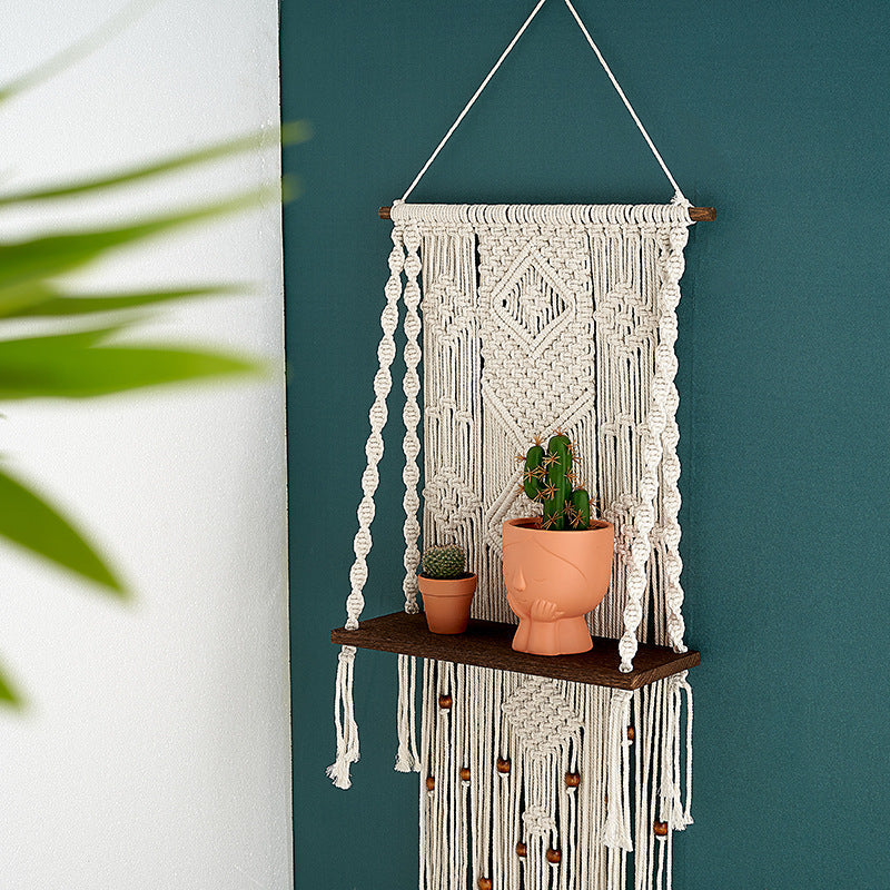 Macrame Wall Hanging with Decorative Shelf | Thrascher