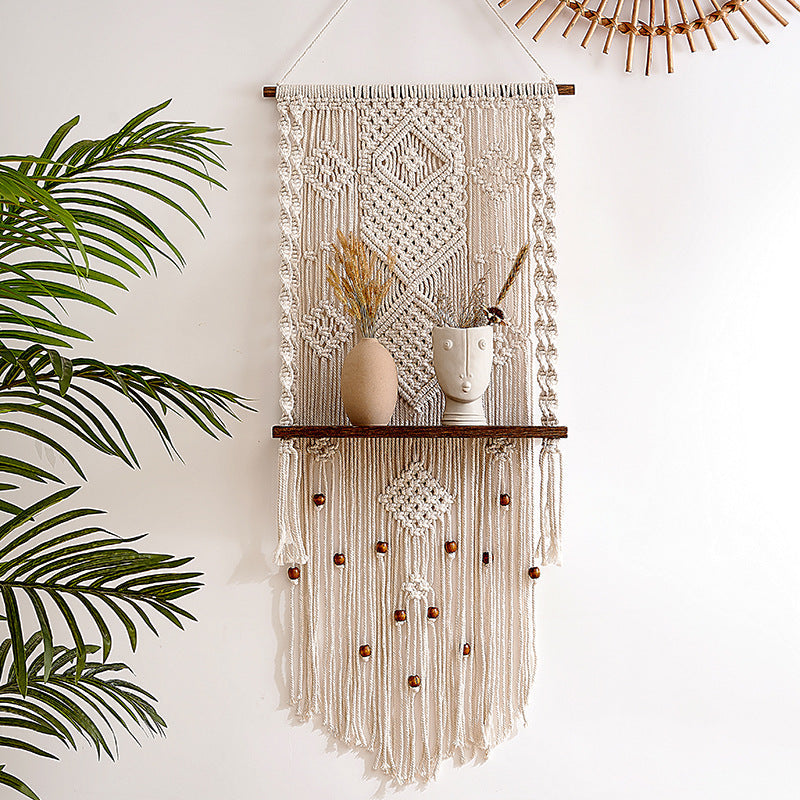 Macrame Wall Hanging with Decorative Shelf | Thrascher