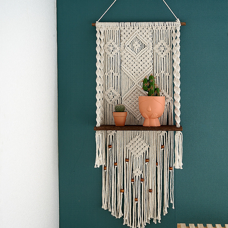 Macrame Wall Hanging with Decorative Shelf | Thrascher