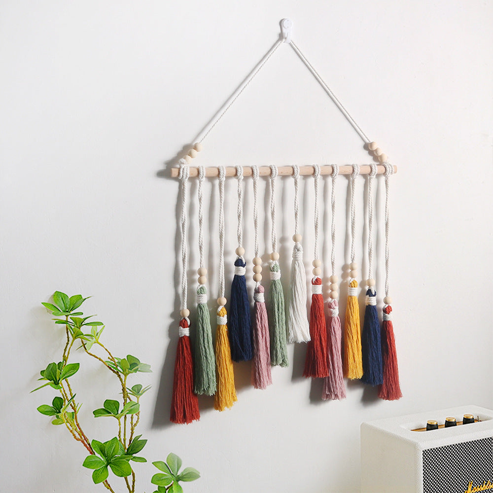 Macrame Wall Hanging with Tassels and Wooden Beads | Thrascher