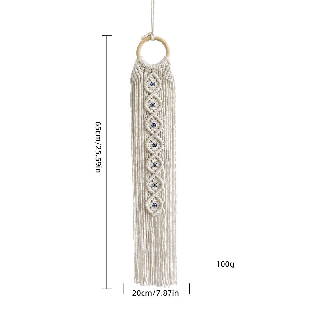 Macrame Wall Hanging with Wooden Ring and Decorative Elements | Thrascher