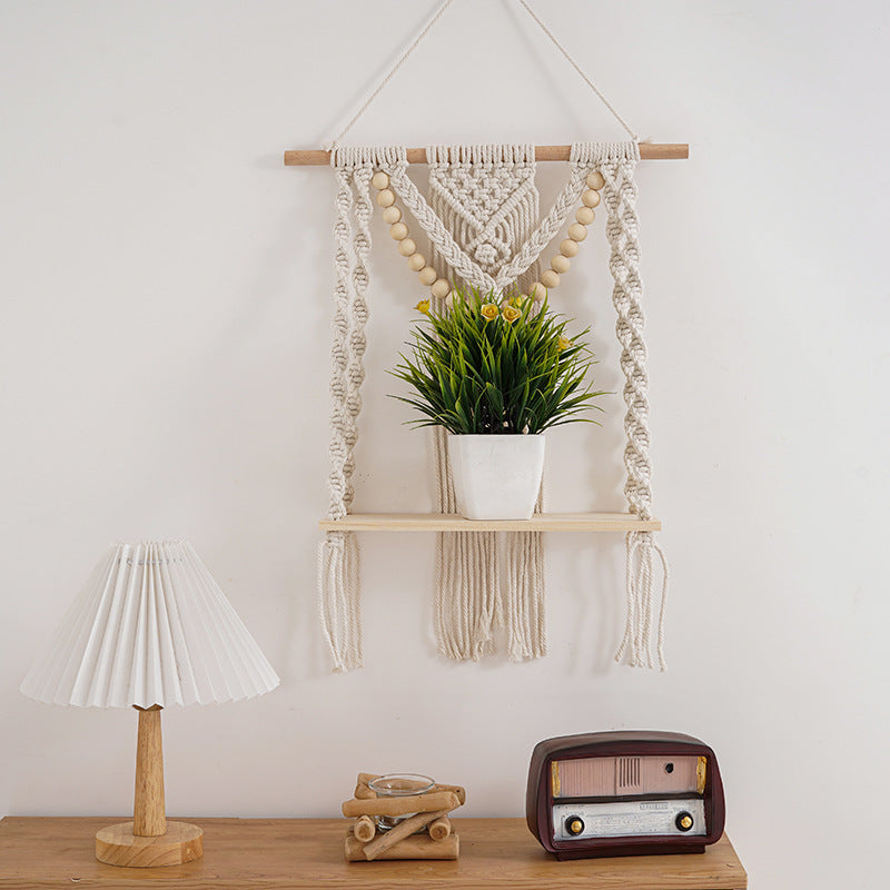 Macrame Wall Shelf with Decorative Beads | Thrascher