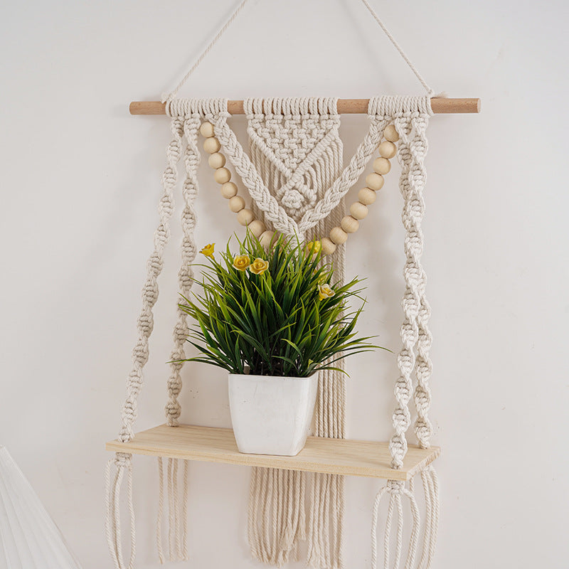 Macrame Wall Shelf with Decorative Beads | Thrascher