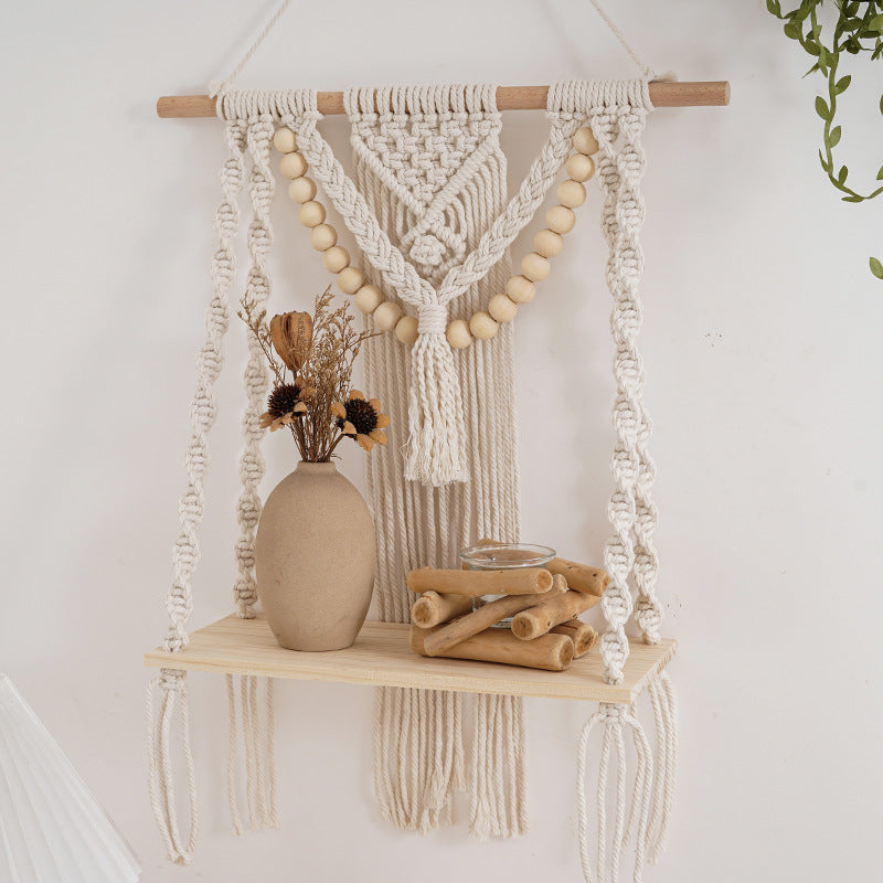 Macrame Wall Shelf with Decorative Beads | Thrascher