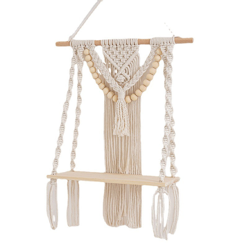 Macrame Wall Shelf with Decorative Beads | Thrascher