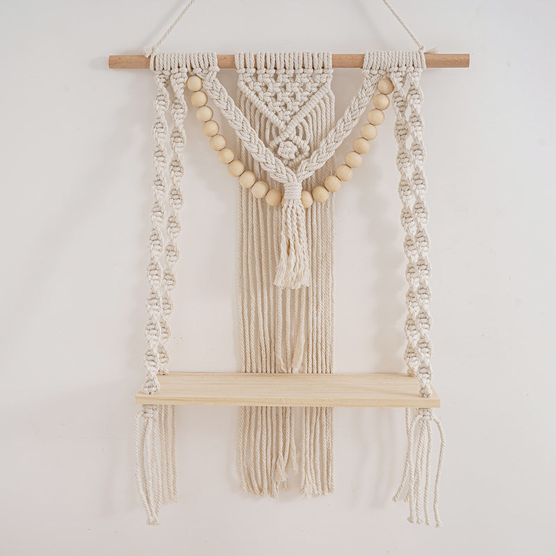 Macrame Wall Shelf with Decorative Beads | Thrascher