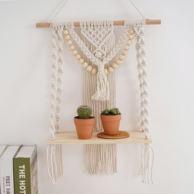 Macrame Wall Shelf with Decorative Beads | Thrascher