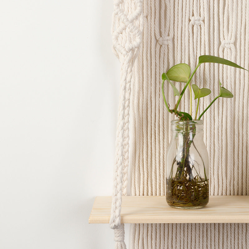 Macrame Wall Shelf with Integrated Plant Holder | Thrascher