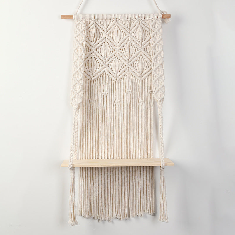 Macrame Wall Shelf with Integrated Plant Holder | Thrascher