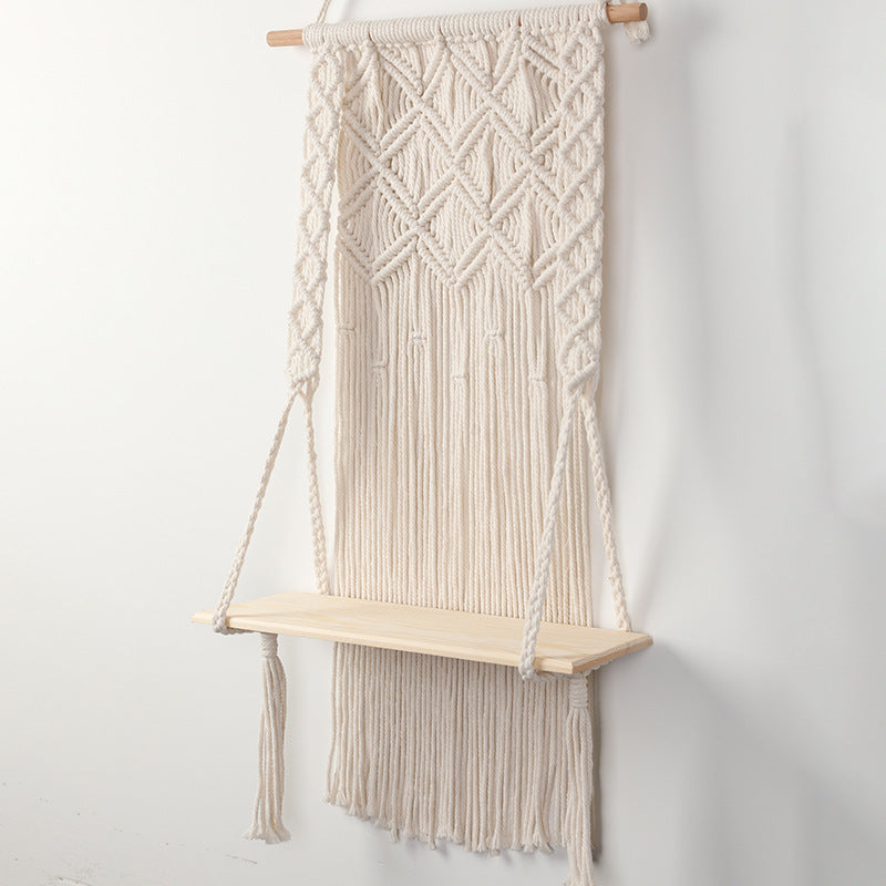 Macrame Wall Shelf with Integrated Plant Holder | Thrascher