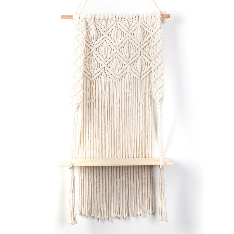 Macrame Wall Shelf with Integrated Plant Holder | Thrascher
