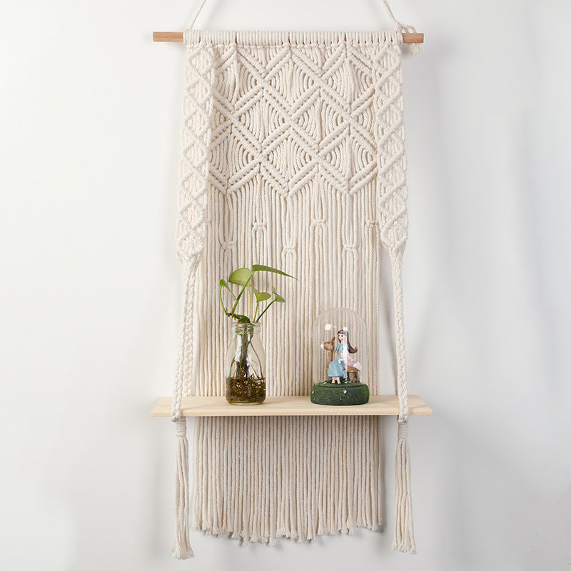 Macrame Wall Shelf with Integrated Plant Holder | Thrascher