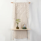 Macrame Wall Shelf with Integrated Plant Holder | Thrascher