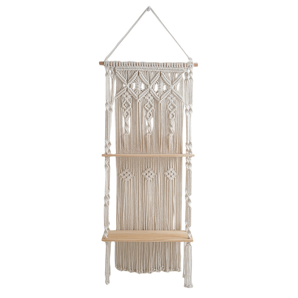Macrame Wall Shelf with Natural Wood Accents | Thrascher