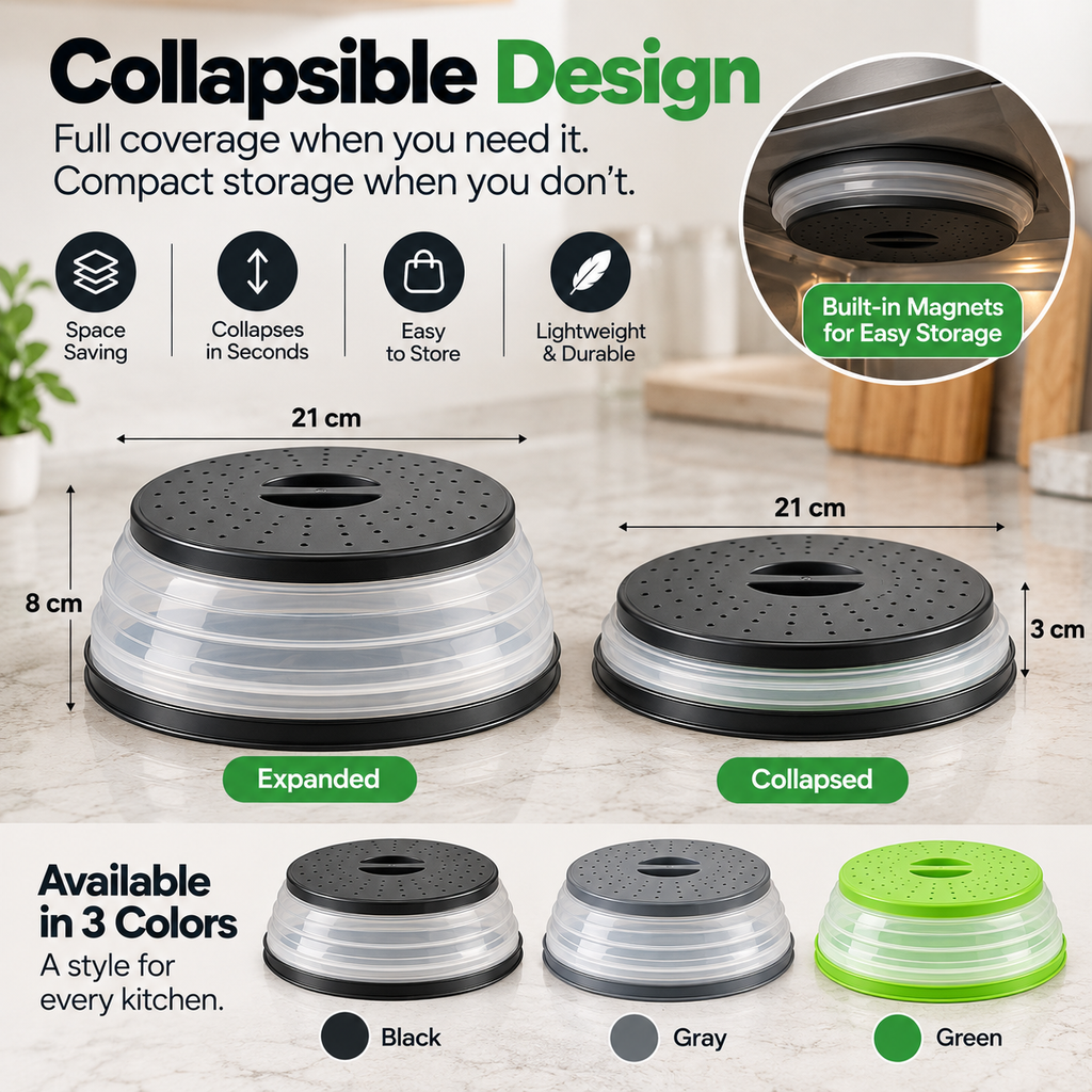 Magnetic Collapsible Microwave Splatter Cover, 21 cm Top, 26.5 cm Base
