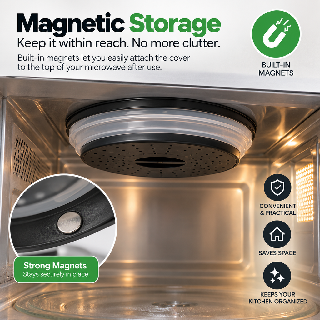 Magnetic Collapsible Microwave Splatter Cover, 21 cm Top, 26.5 cm Base