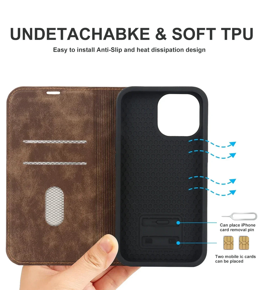 Magnetic Wallet Case for iPhone with MagSafe Wireless Charging, PU Leather, view 2