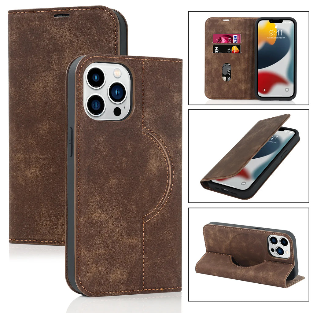 Magnetic Wallet Case for iPhone with MagSafe Wireless Charging, PU Leather, view 3