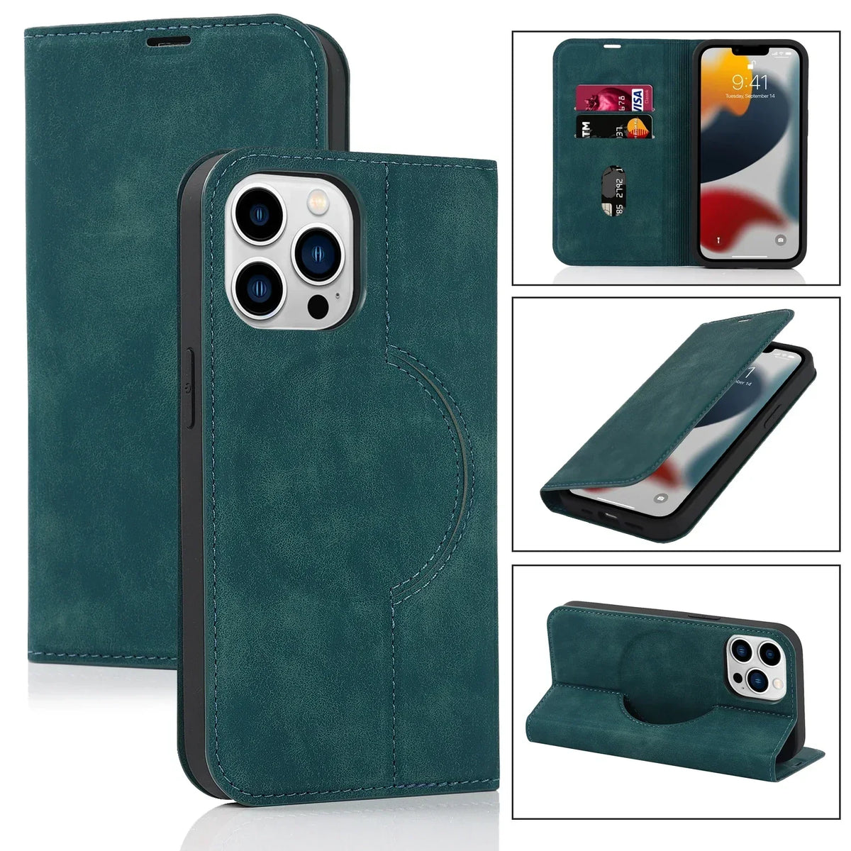 Magnetic Wallet Case for iPhone with MagSafe Wireless Charging, PU Leather, view 5