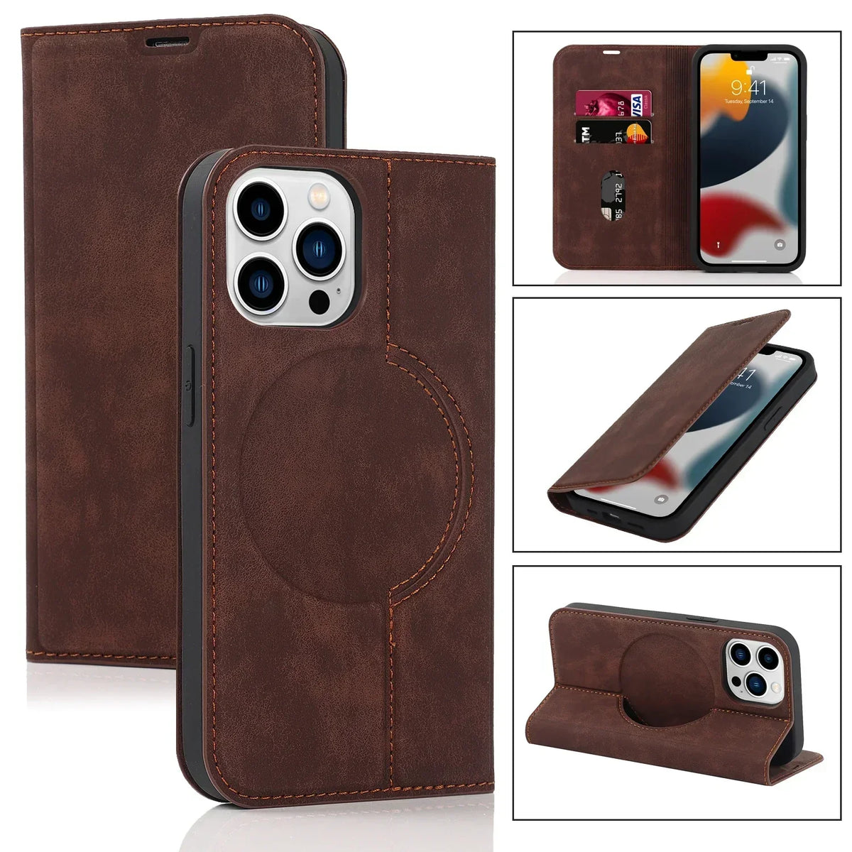 Magnetic Wallet Case for iPhone with MagSafe Wireless Charging, PU Leather, view 6