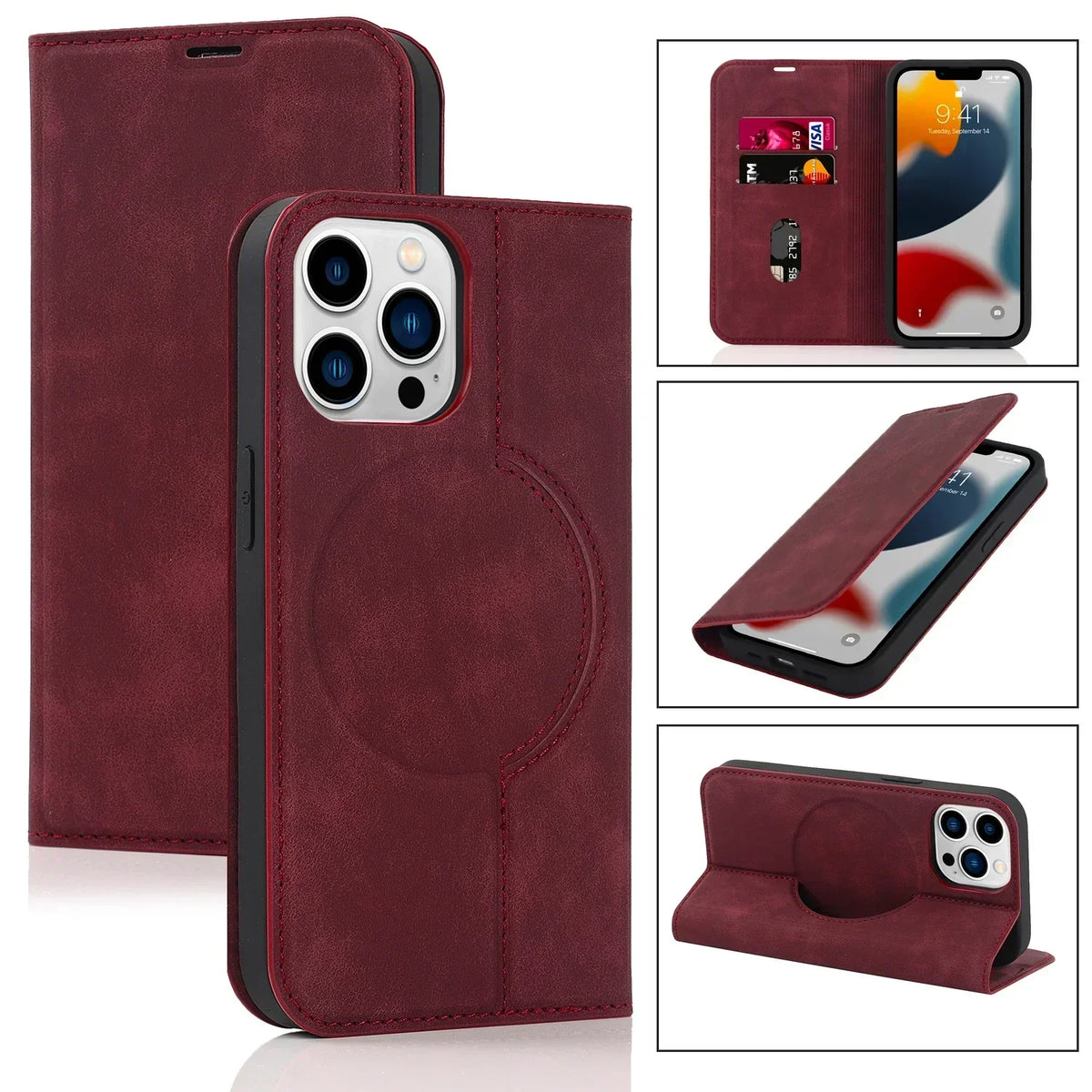 Magnetic Wallet Case for iPhone with MagSafe Wireless Charging, PU Leather, view 7