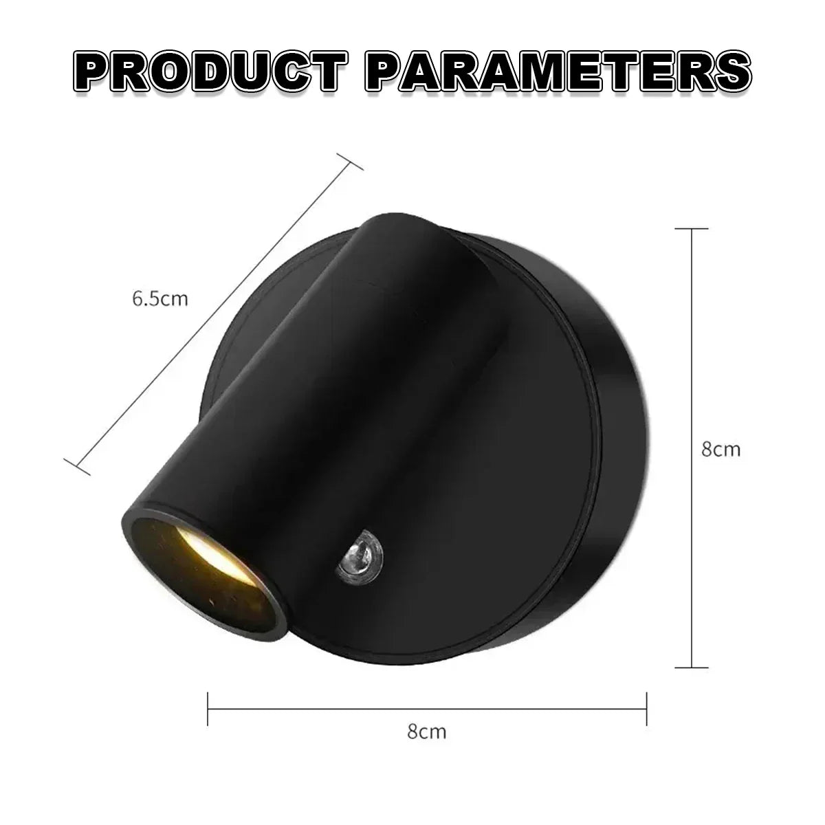 Magnetic Wireless Rechargeable LED Wall Spot Light, 8 × 8 × 6.5 cm, view 2