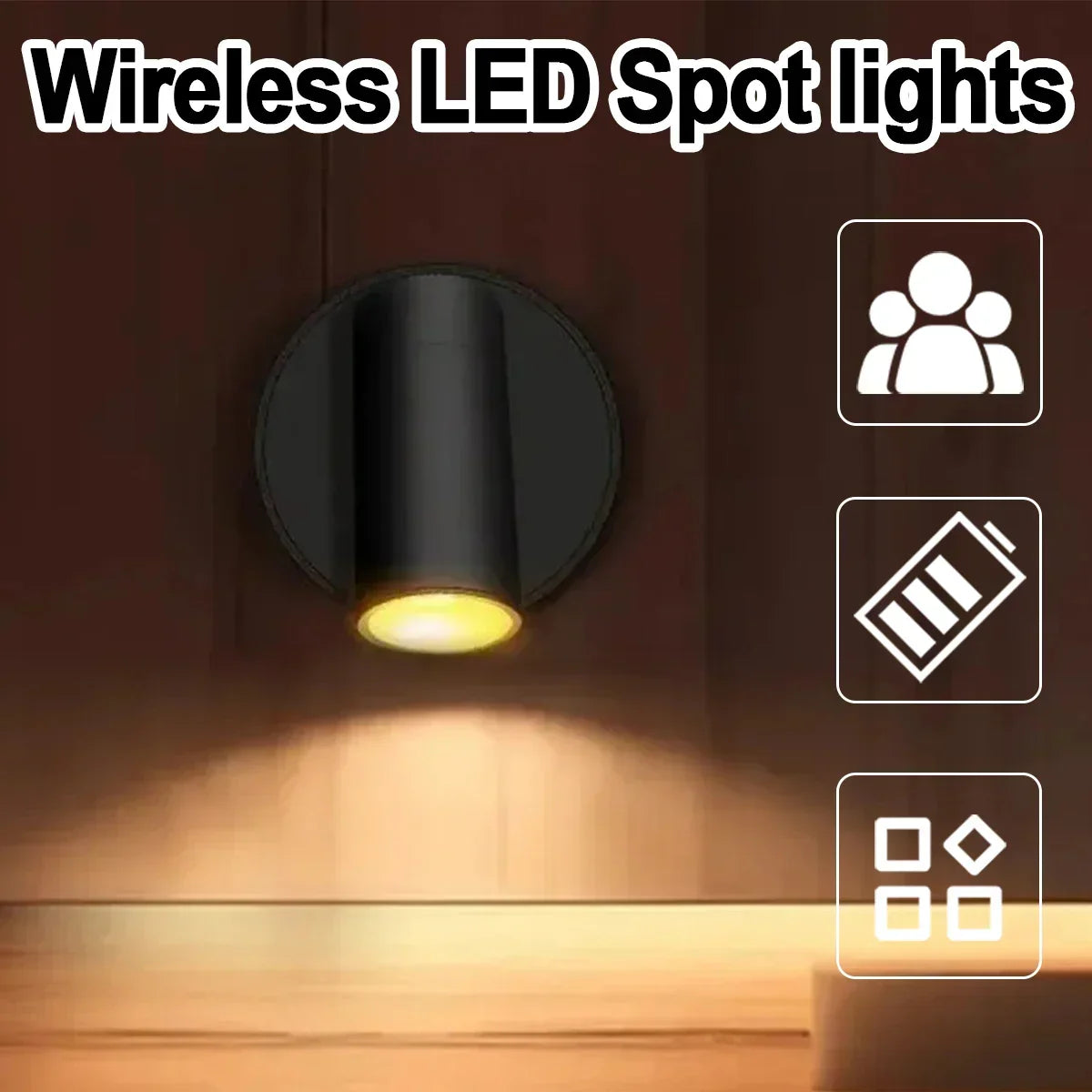 Magnetic Wireless Rechargeable LED Wall Spot Light, 8 × 8 × 6.5 cm
