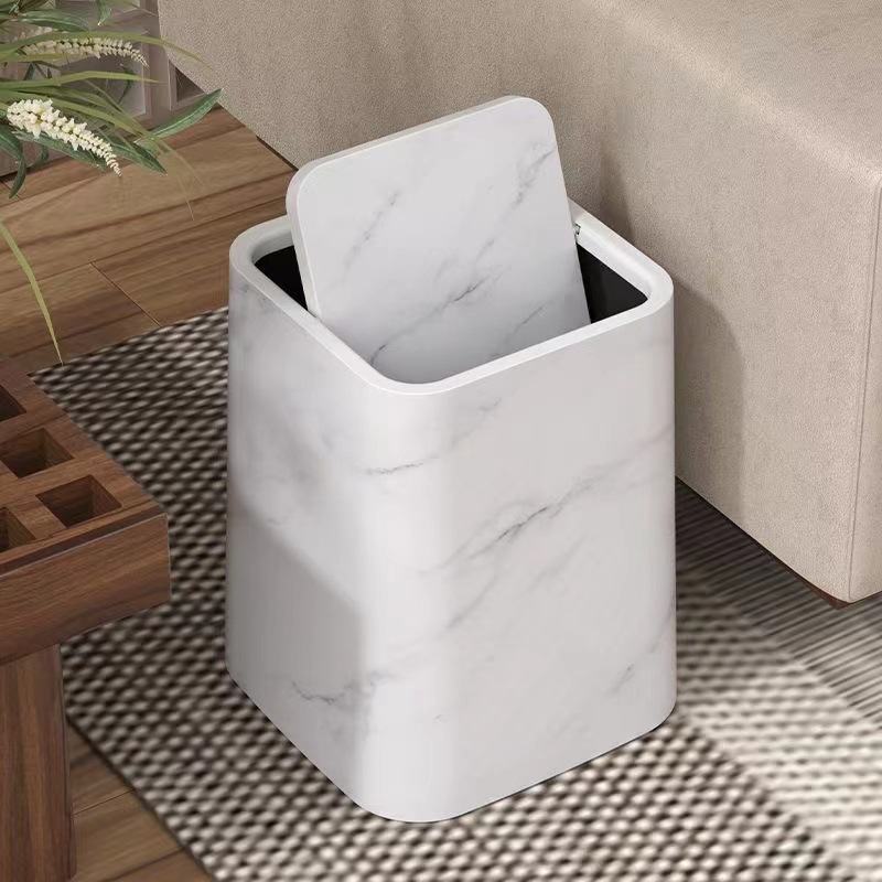 Marble-Look Plastic Trash Can with 360° Swivel Lid and Inner Container, view 4