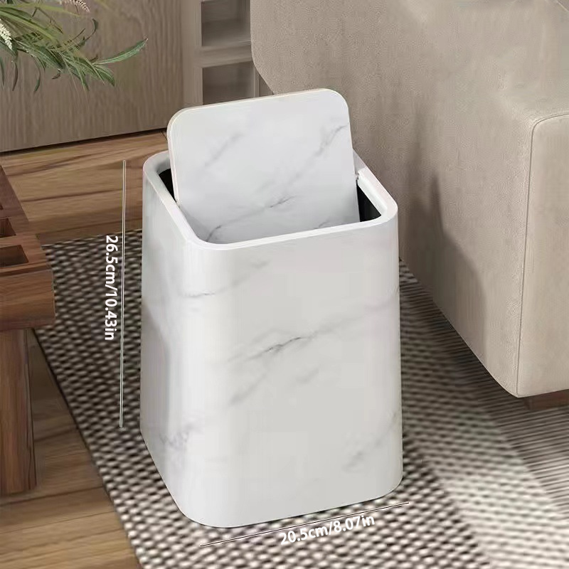 Marble-Look Plastic Trash Can with 360° Swivel Lid and Inner Container, view 6