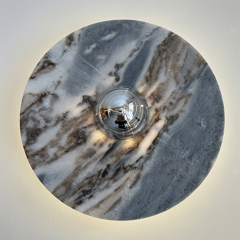 Marble Pattern Background Illuminating Circular Wall Lamp Pair | Thrascher