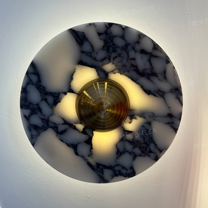 Marble Pattern Background Illuminating Circular Wall Lamp Pair | Thrascher
