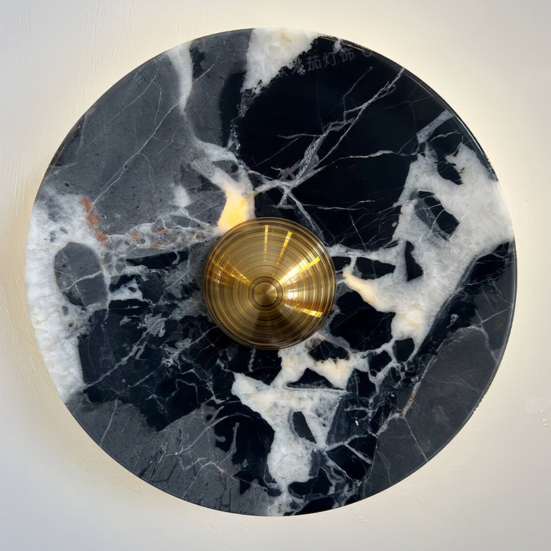Marble Pattern Background Illuminating Circular Wall Lamp Pair | Thrascher