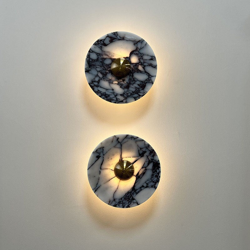 Marble Pattern Background Illuminating Circular Wall Lamp Pair | Thrascher