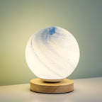 Marbled Orb Table Lamp with Wooden Base | Thrascher