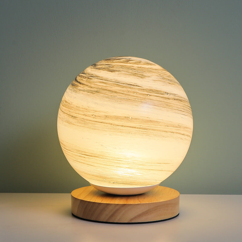 Marbled Orb Table Lamp with Wooden Base | Thrascher