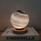 Marbled Orb Table Lamp with Wooden Base | Thrascher
