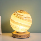 Marbled Orb Table Lamp with Wooden Base | Thrascher